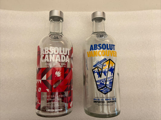 Absolut Vodka Vancouver And Canada  2 Empty Bottles