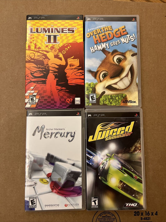4 Sony PSP games Lumines 2MercuryOver the HedgeJuiced