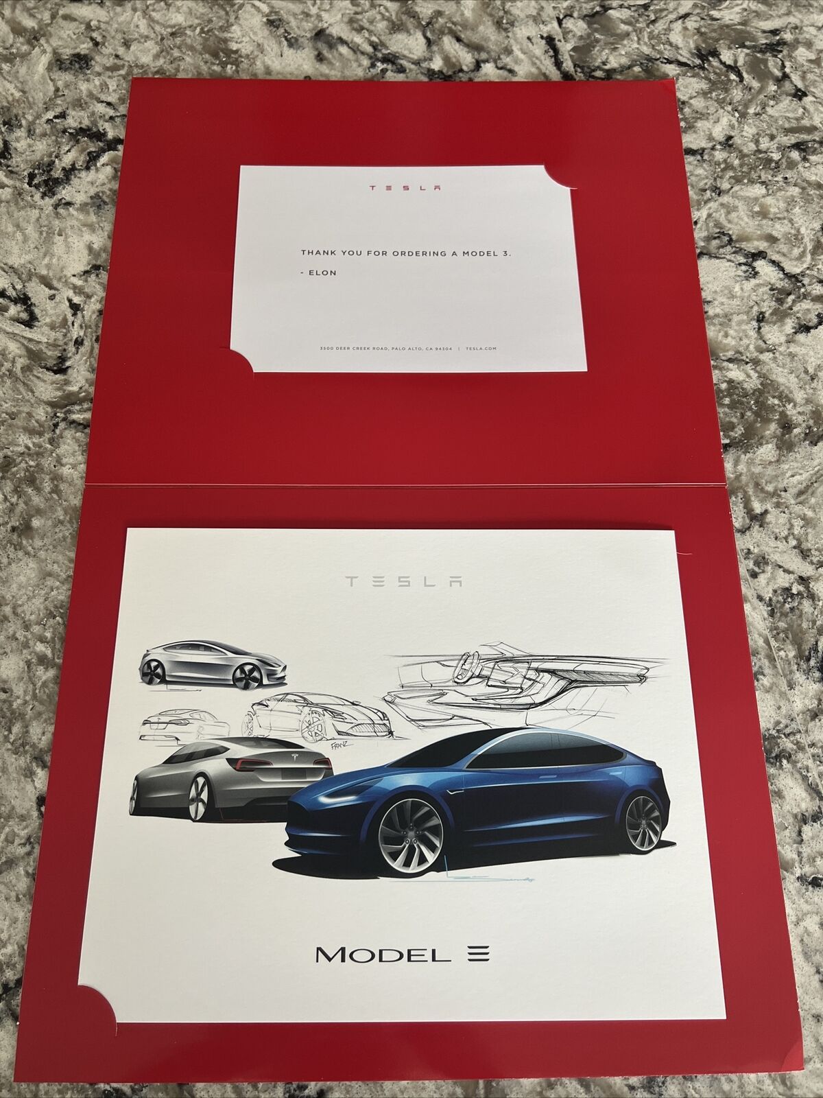 Original TESLA Model 3 Sketch Print Art wEnvelope Elon Musk